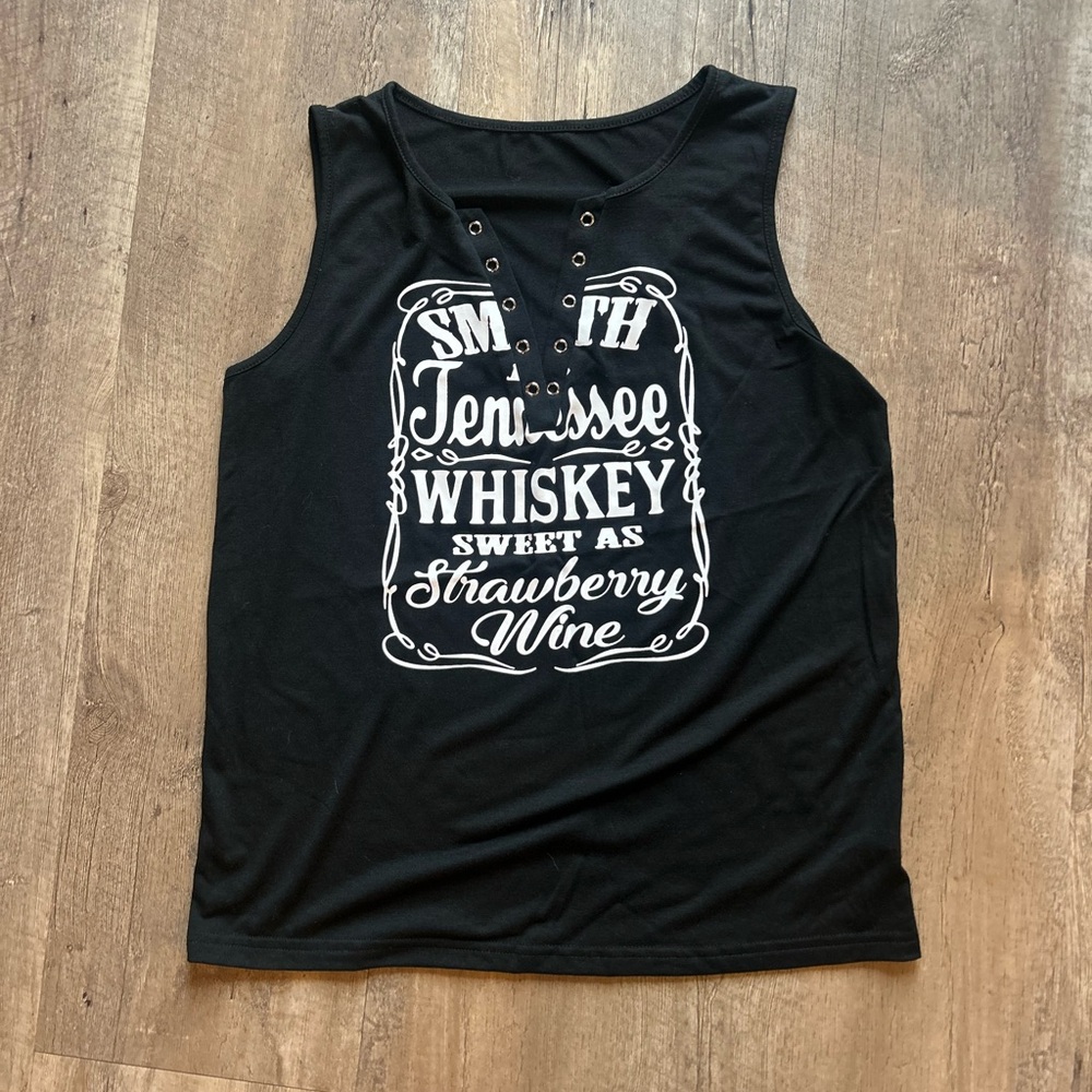 Smith & Tennessee Whiskey Graphic Tank Top – Size M – Black Grommet Neck